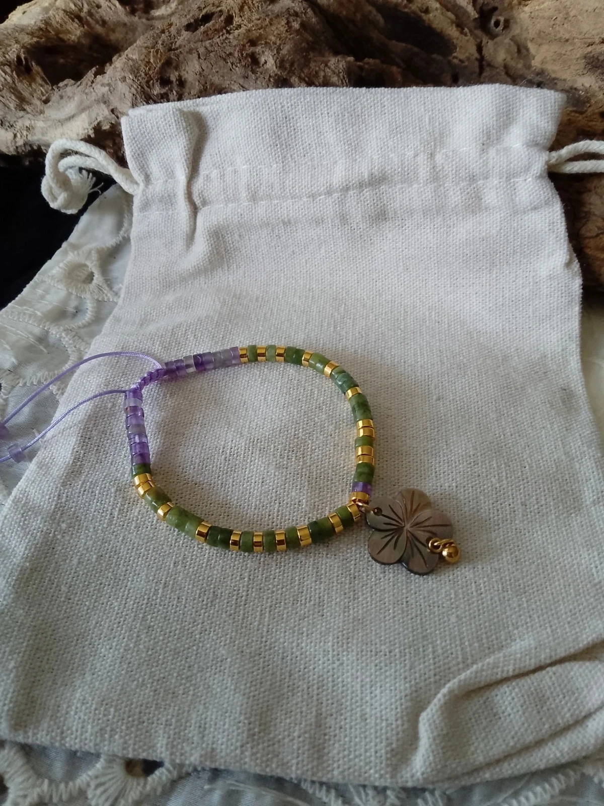 Bohemien armband met natuurlijke bloem en stenen – photo 2